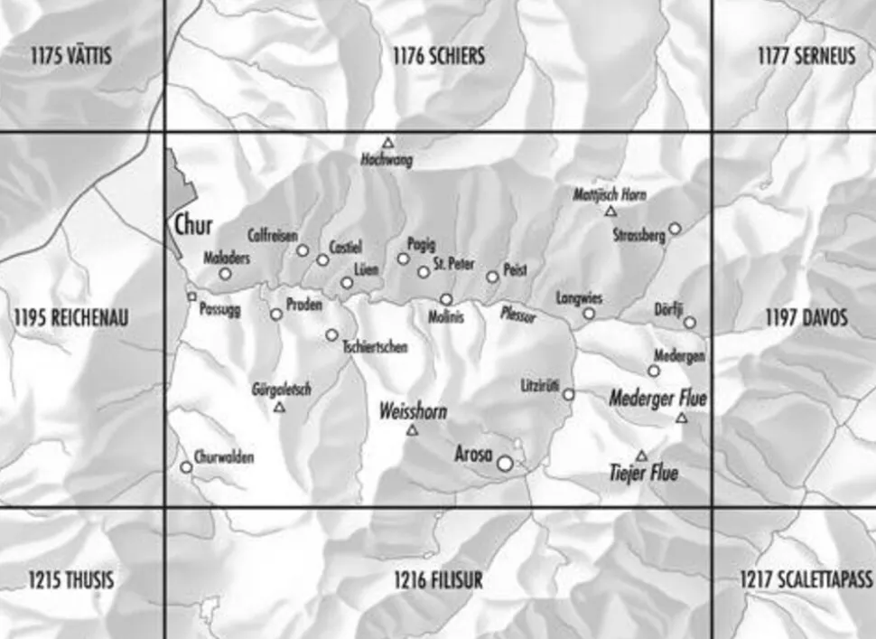 Bundesamt - Swisstopo Topografische kaart 1196 Arosa