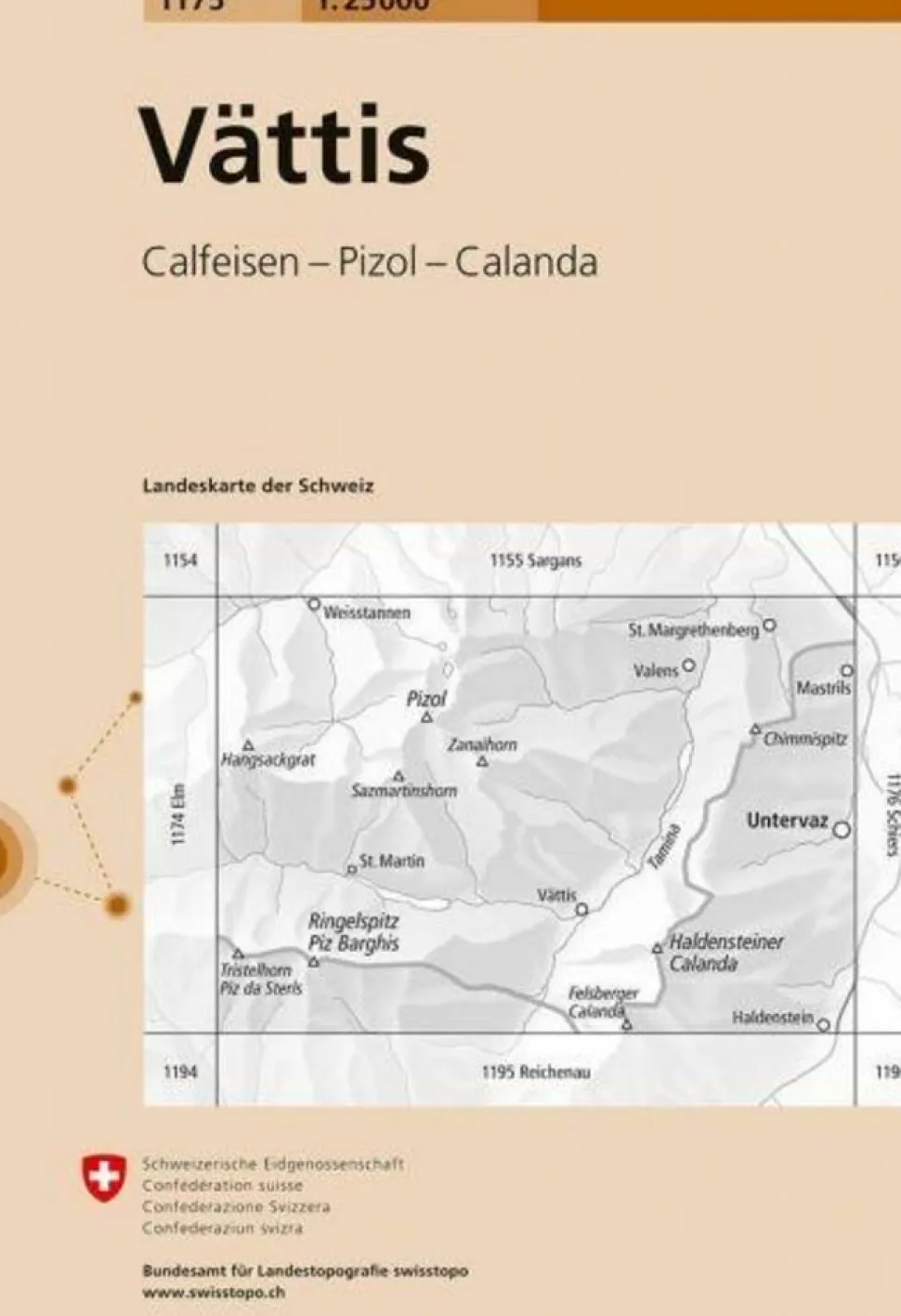 Bundesamt - Swisstopo Topografische kaart 1175 Vättis