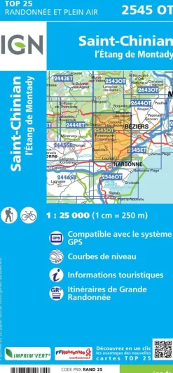 IGN 2545OT St-Chinian L'Etang de Montady