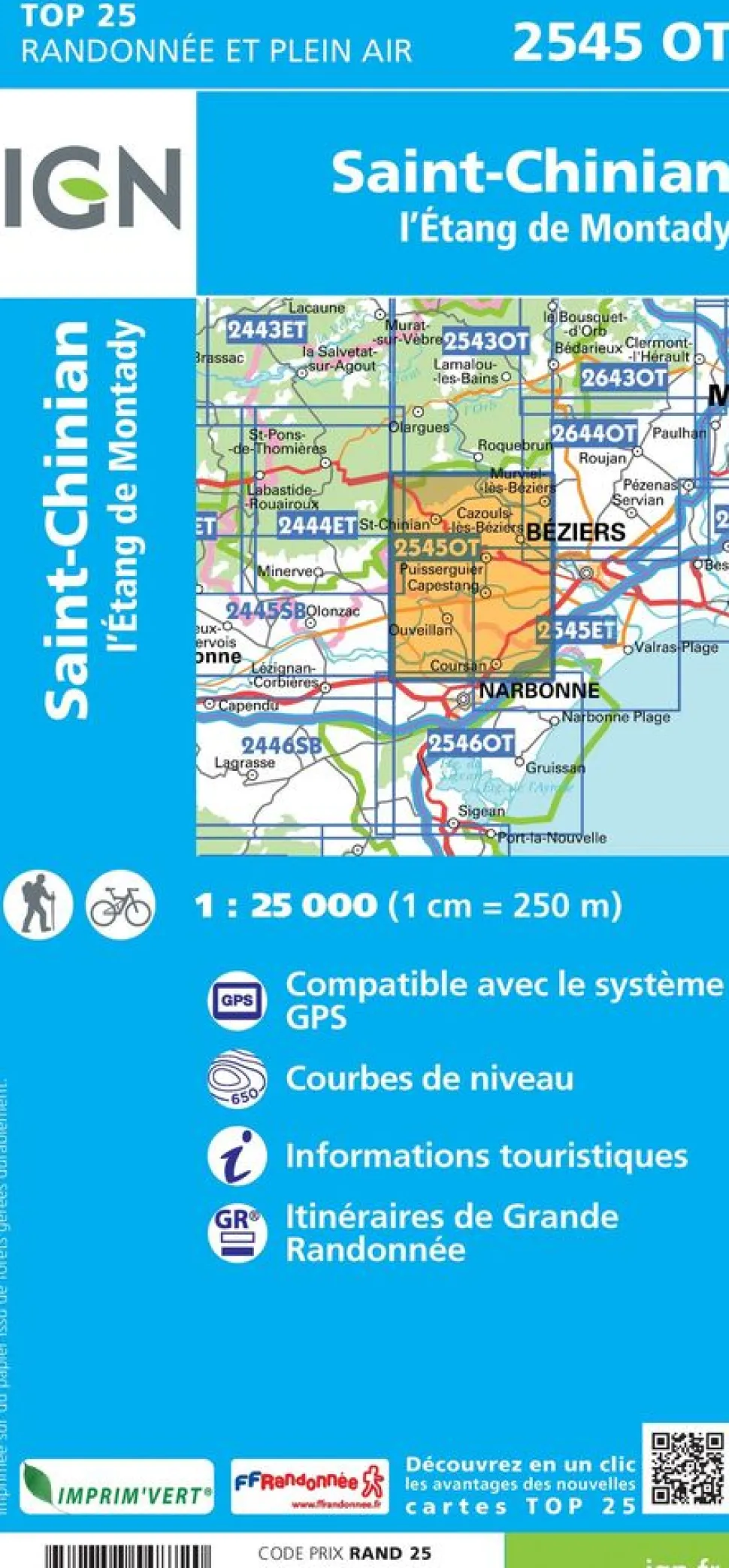 IGN 2545OT St-Chinian L'Etang de Montady