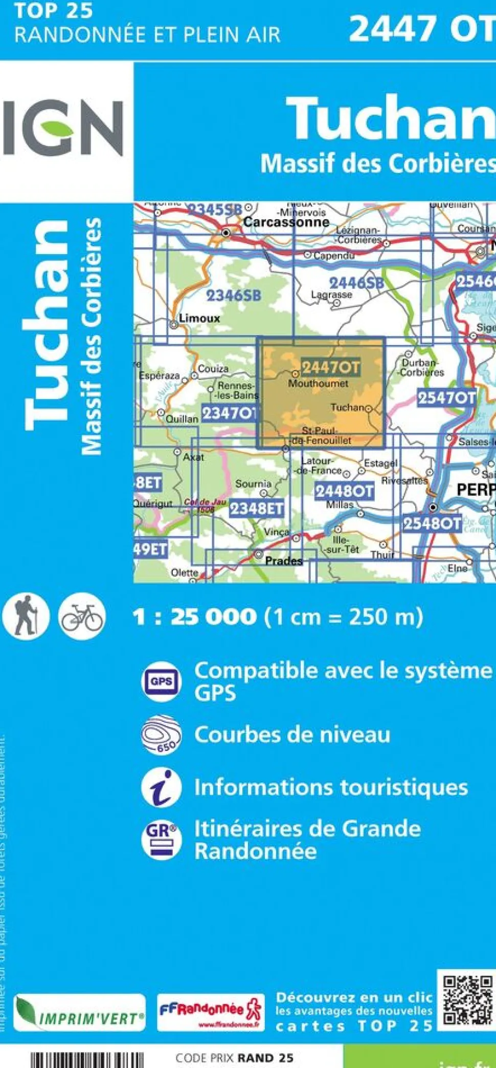 IGN 2447OT Tuchan Massif des Corbières