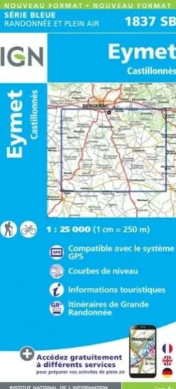 IGN Topografische kaart 1837SB Eymet - Castillonnes