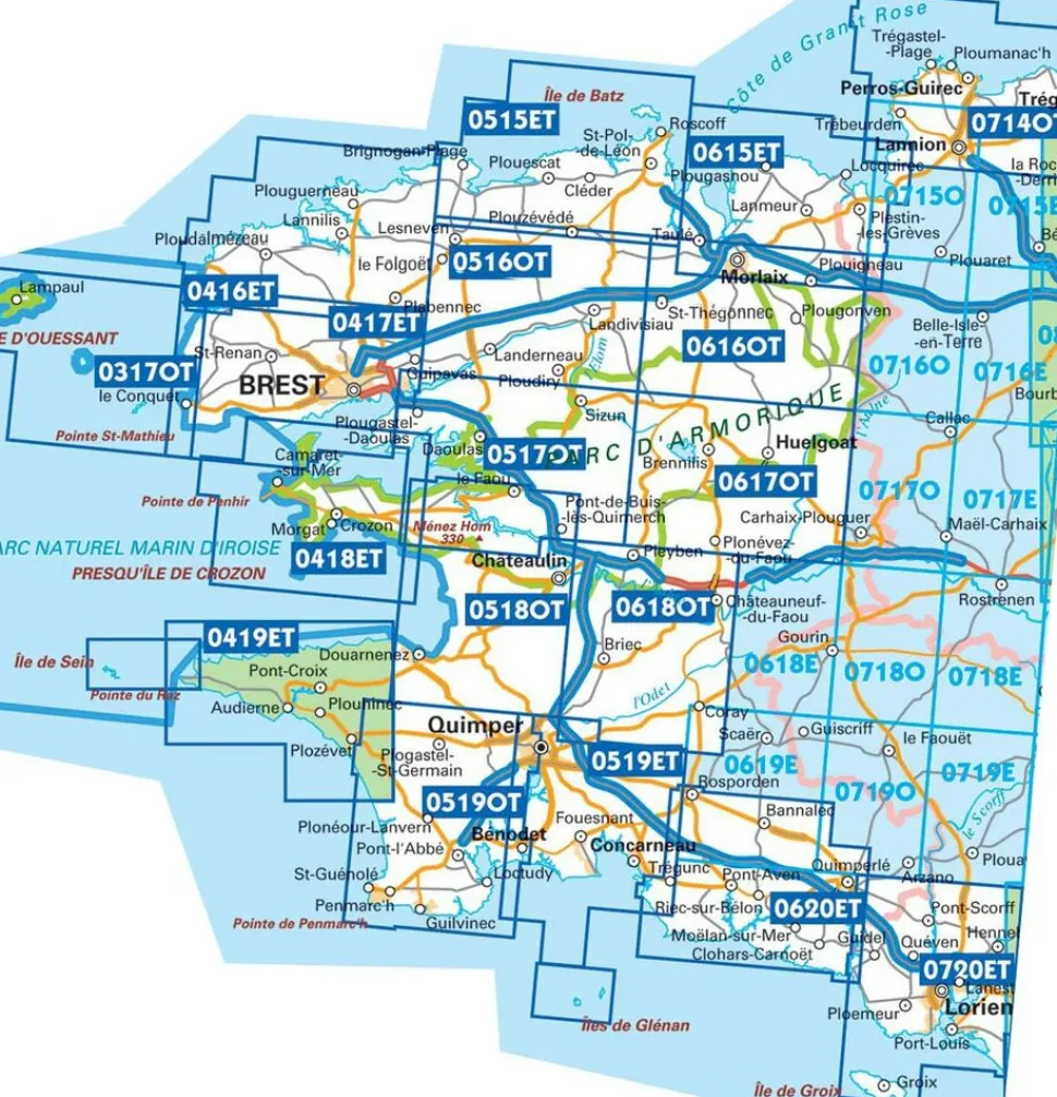 IGN Wandelkaart 0519et Quimper Concarneau
