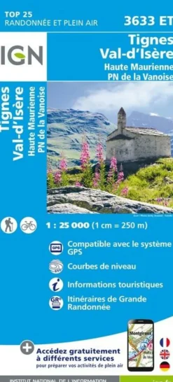 IGN Wandelkaart 3633et Tignes Val-d'Isère