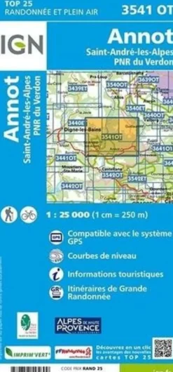 IGN Wandelkaart 3541ot Annot - St-André les Alpes