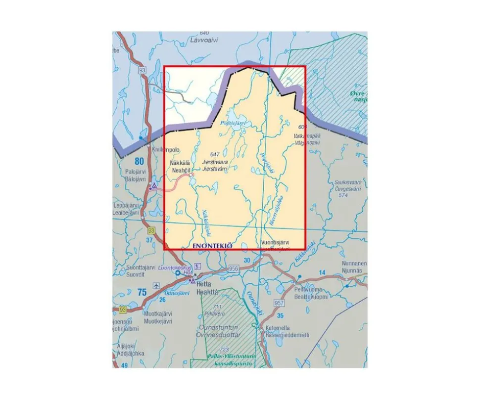 Karttakeskus FInland Wandelkaart Pöyrisjärvi Näkkälä Kalkujärvi