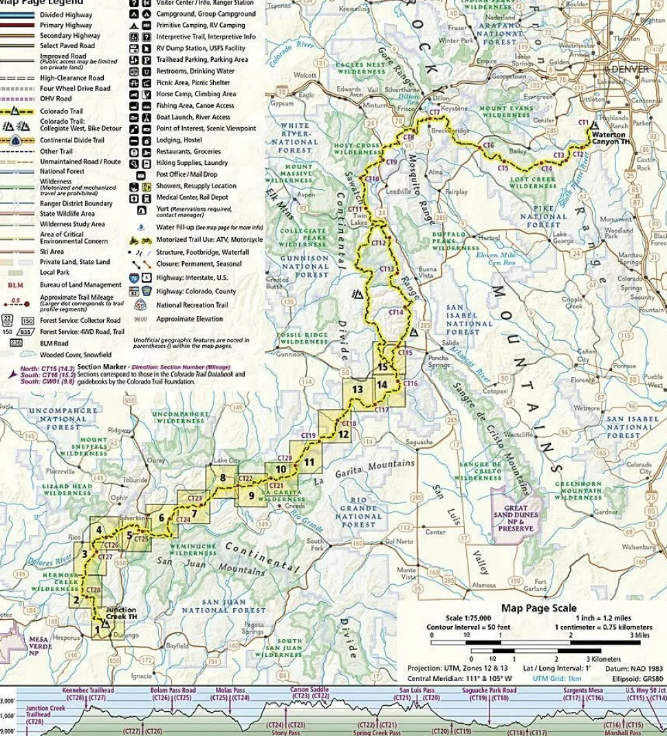 National Geographic Wandelkaart Colorado Trail Zuid