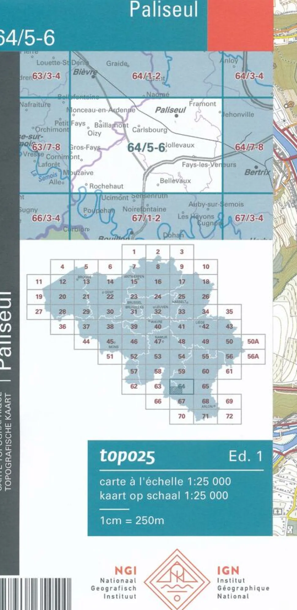 NGIB Topografische kaart 64/5-6 Paliseul