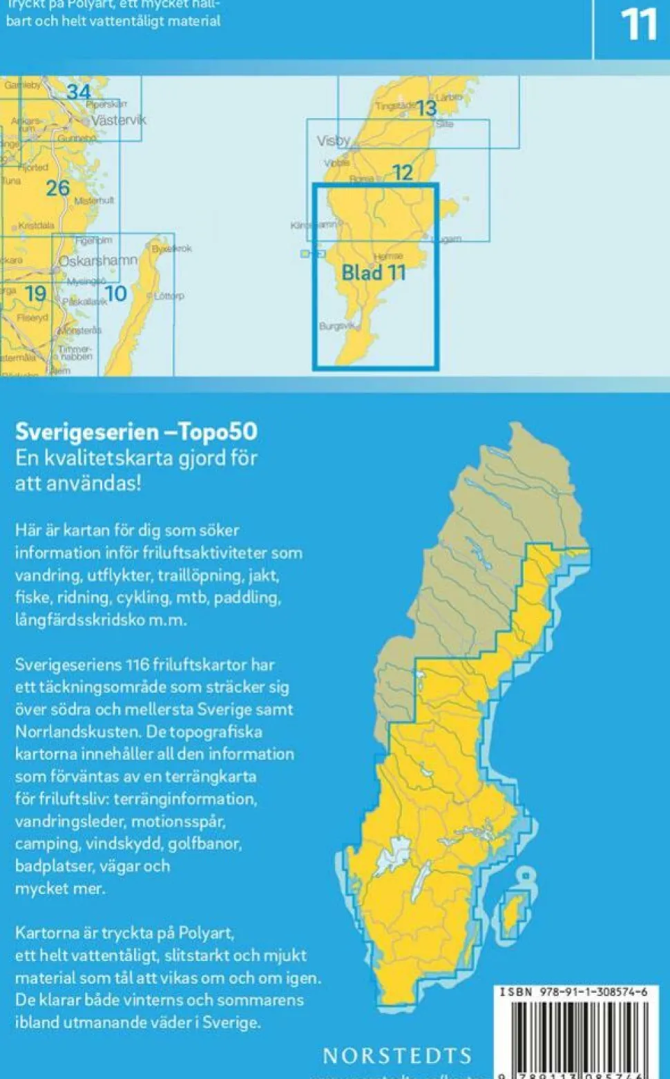 Norstedts Zweden Topografische wandelkaart 11 Södra Gotland