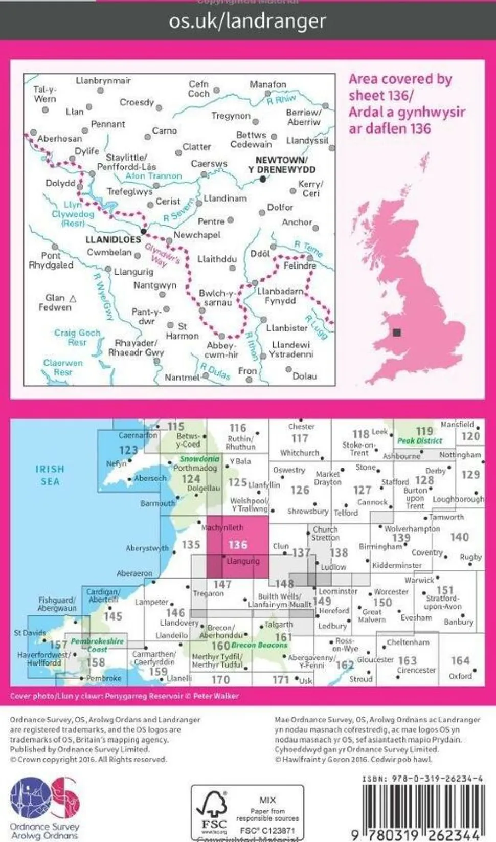 Ordnance Survey Wandelkaart 136 Newtown - Llanidloes