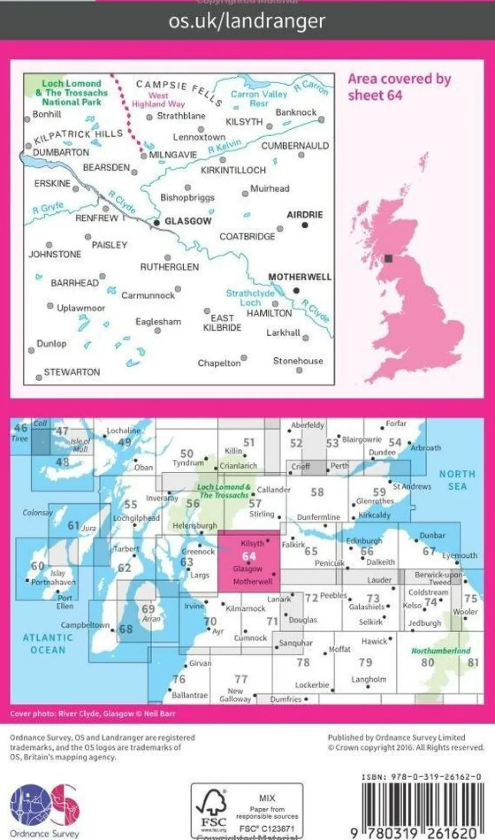 Ordnance Survey Wandelkaart 064 Glasgow