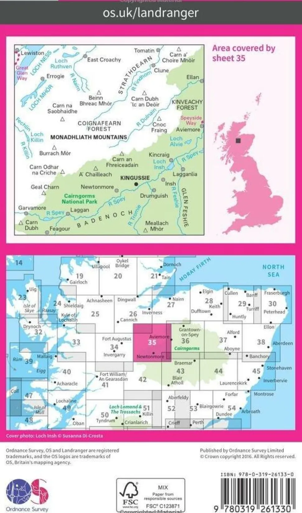 Ordnance Survey Wandelkaart 035 Kingussie - Monadhliath Mountains