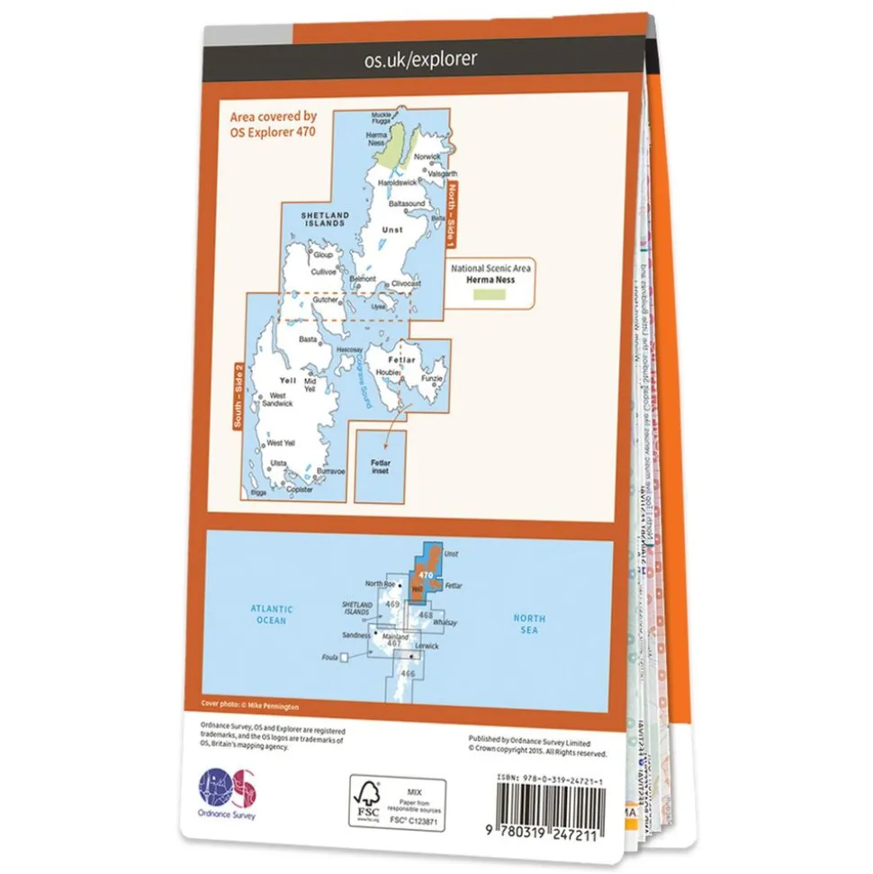 Ordnance Survey Wandelkaart Explorer 470 Shetland Unst Yell Fetlar