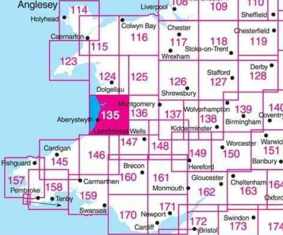 Ordnance Survey Wandelkaart 135 Aberystwyth - Machynlleth