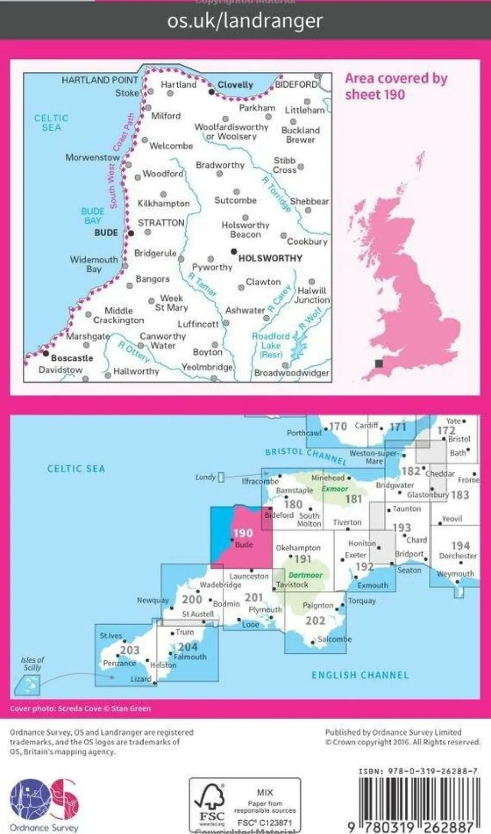 Ordnance Survey Wandelkaart 190 Bude - Clovelly