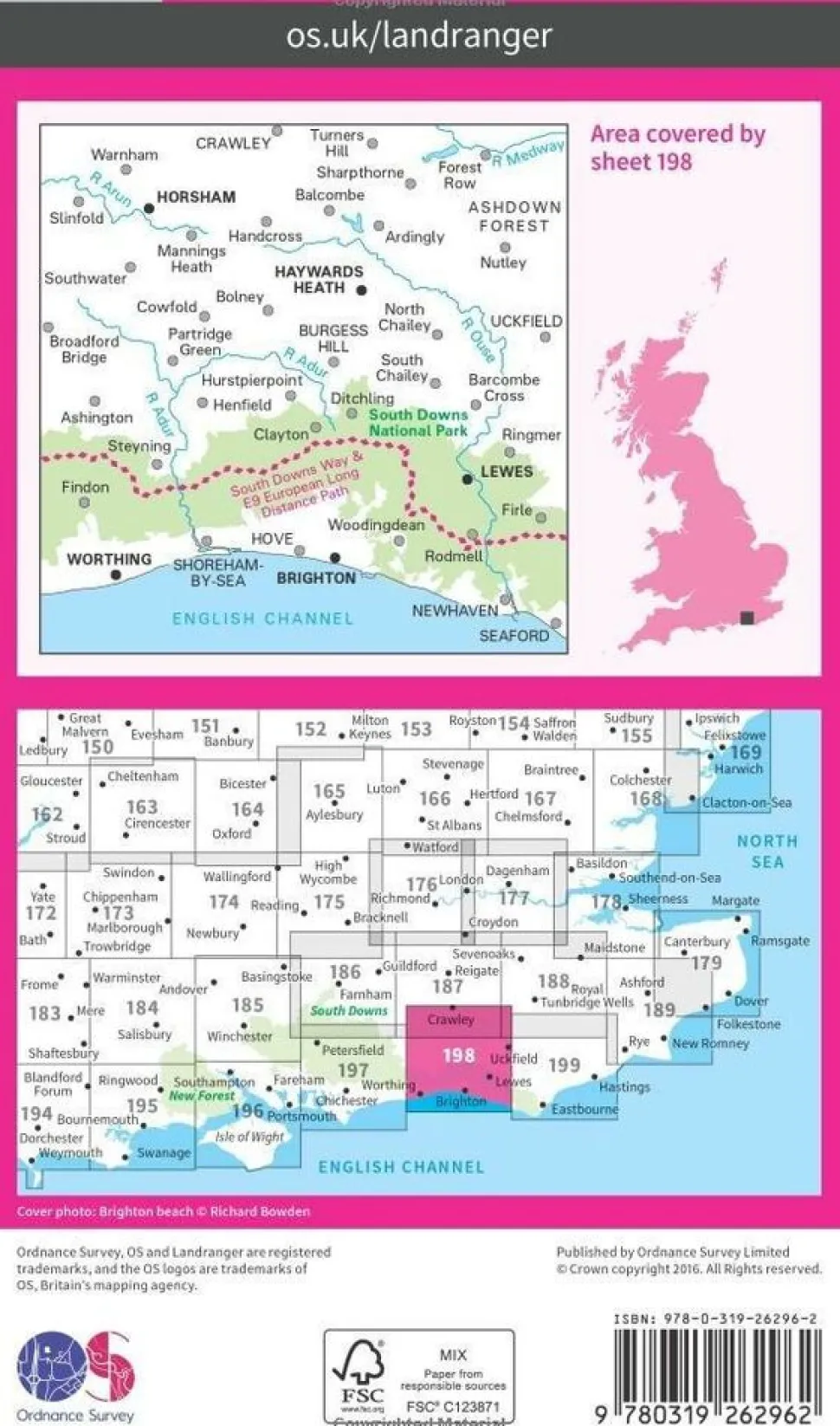 Ordnance Survey Wandelkaart 198 Brighton - Lewes